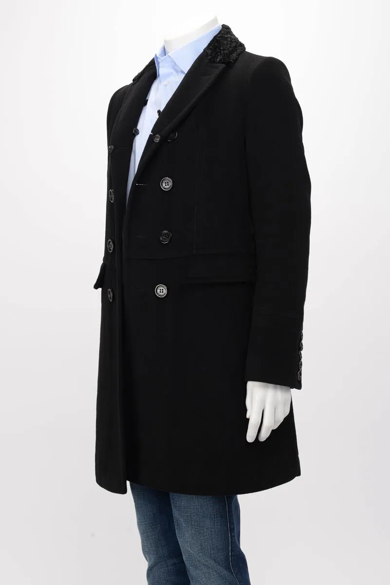 Burberry Prorsum Black Wool Blend Shearling Collar Coat 46