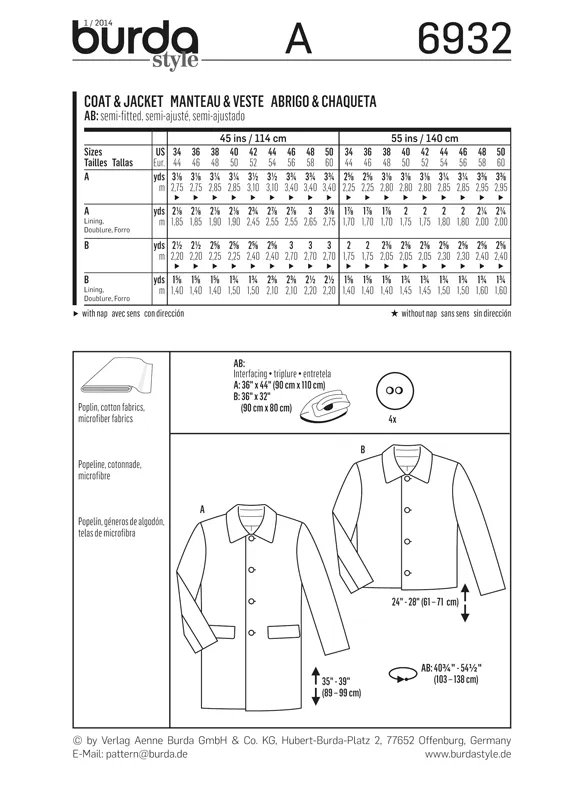 Burda 6932 Men's Mac Coat and Jacket Pattern