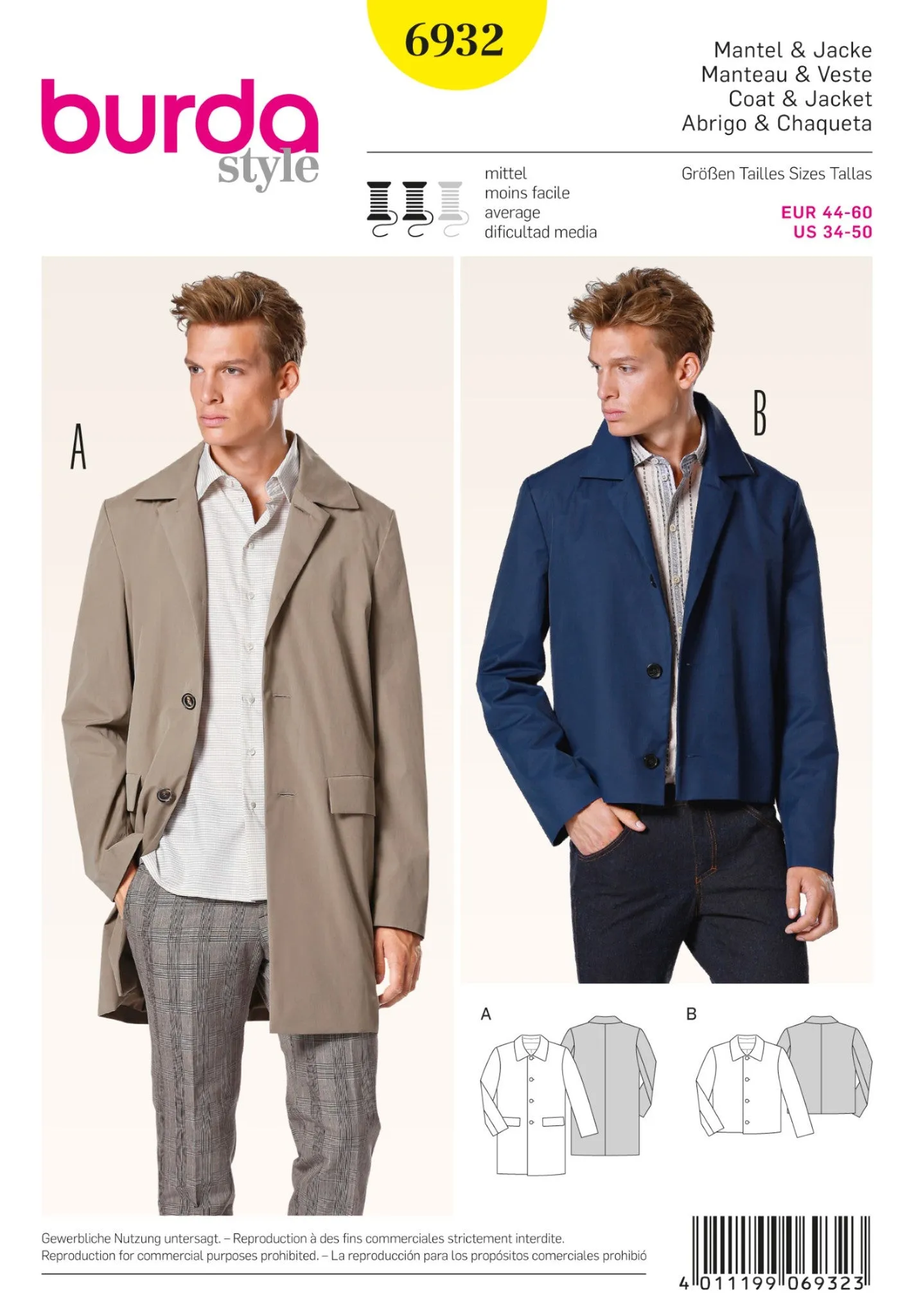 Burda 6932 Men's Mac Coat and Jacket Pattern