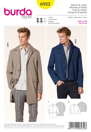 Burda 6932 Men's Mac Coat and Jacket Pattern