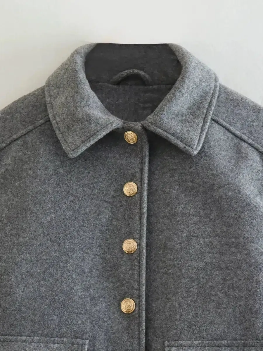 Button-Up Wool Blend Coat