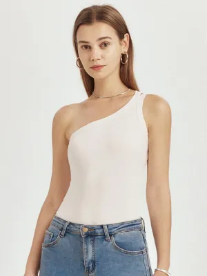 Casual One Shoulder Fit Rib Tank Top