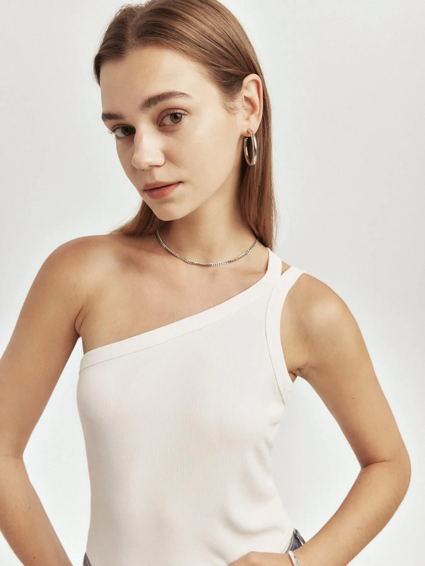 Casual One Shoulder Fit Rib Tank Top