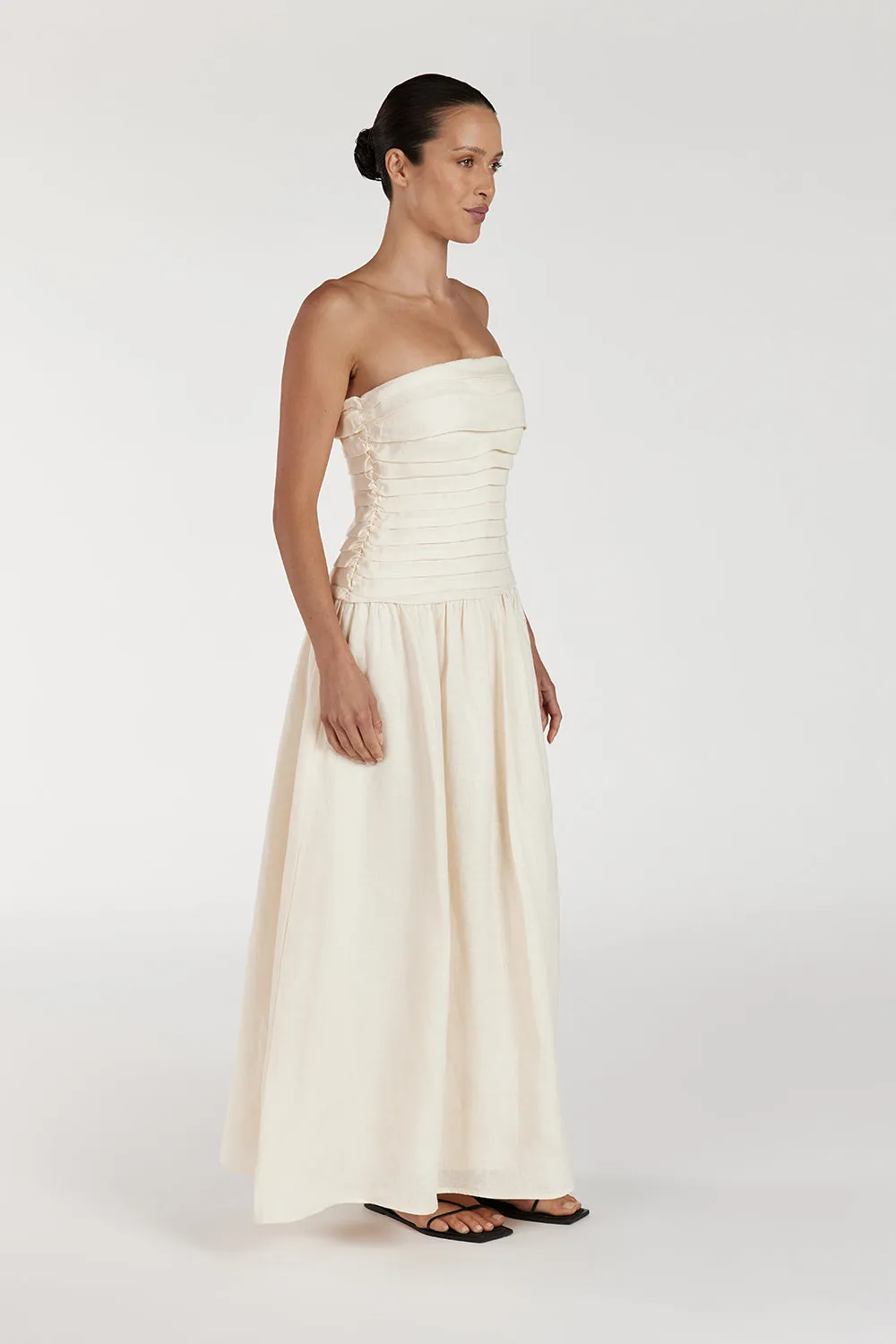 CATANIA CREAM LINEN STRAPLESS MIDI DRESS