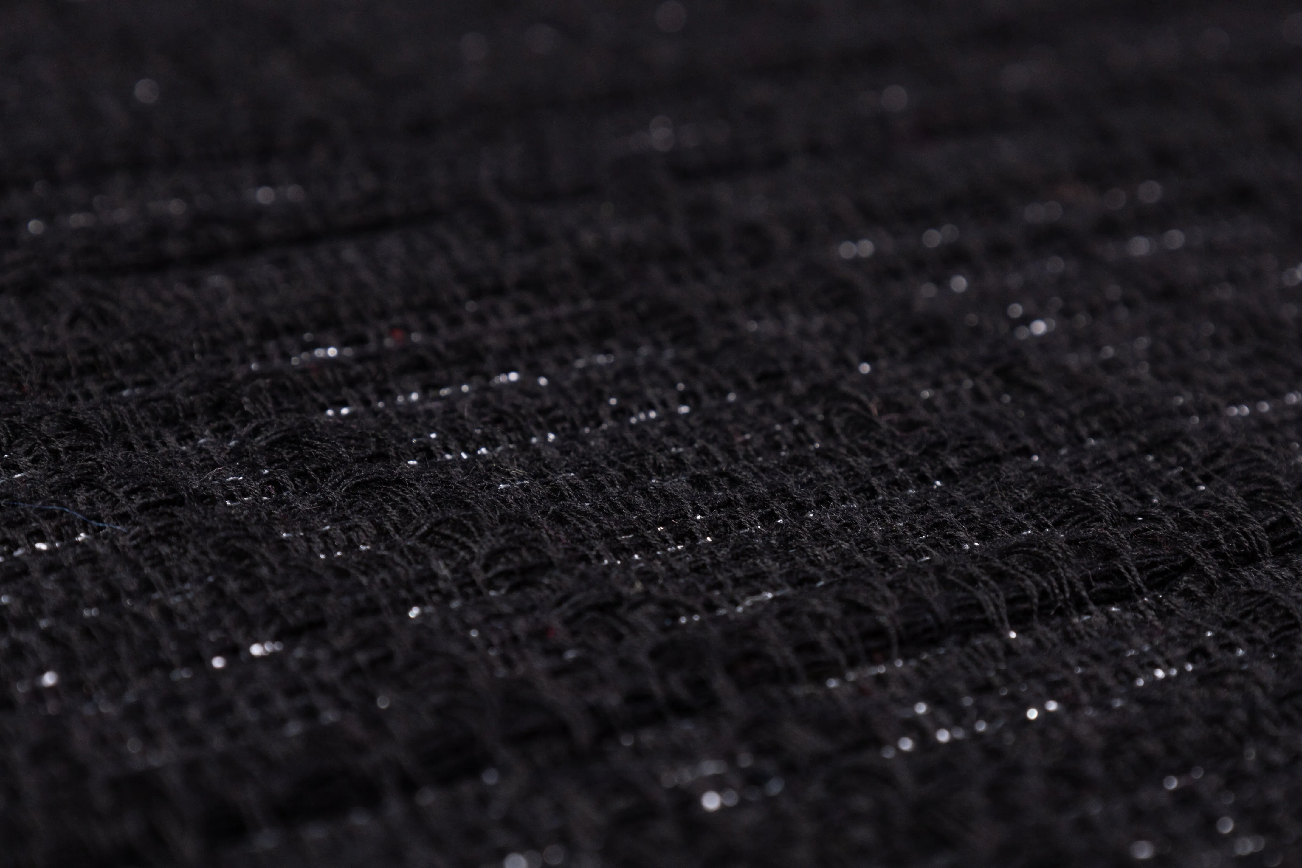 Checked Metallic Italian Wool Blend Tweed Coating - Black / Silver