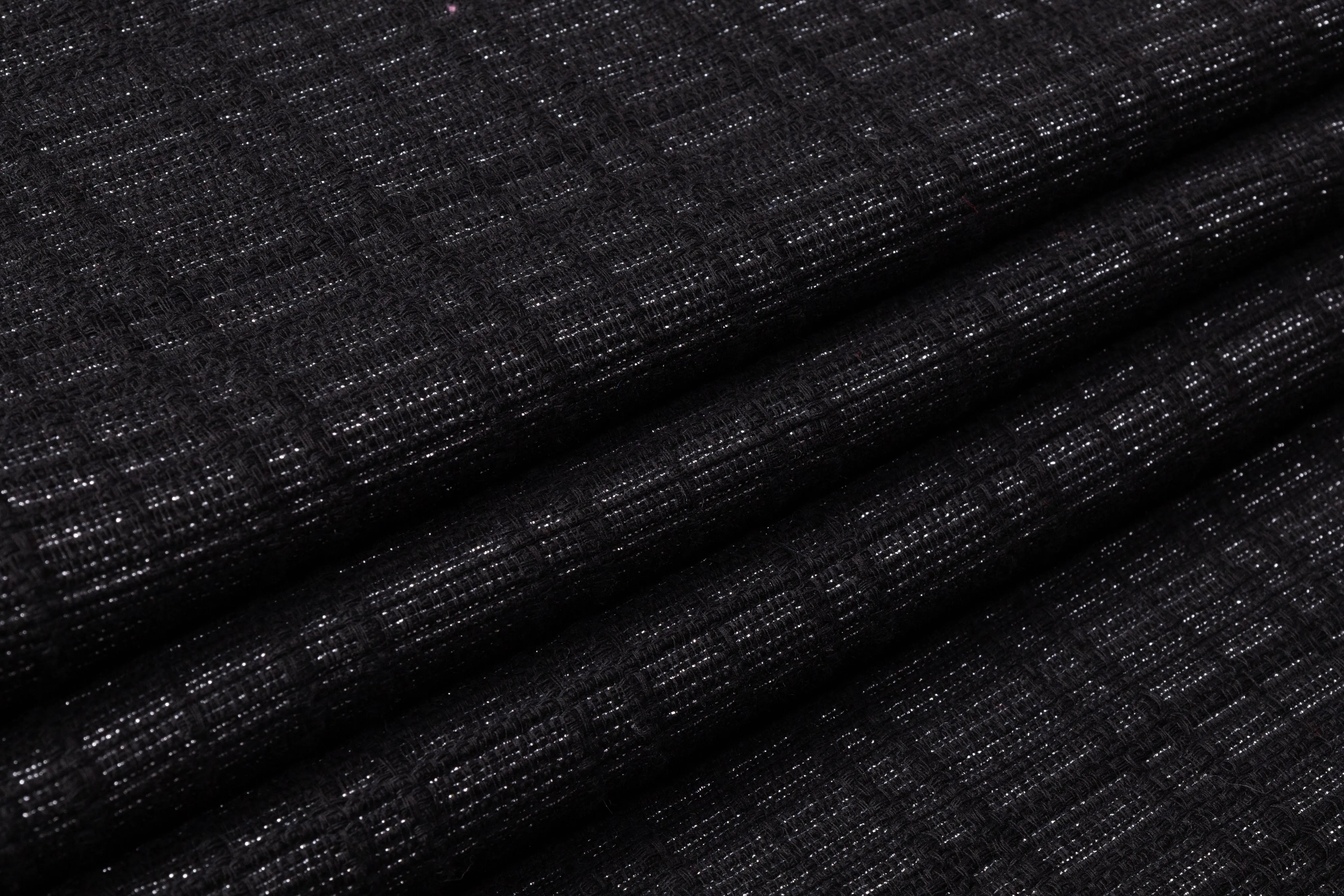 Checked Metallic Italian Wool Blend Tweed Coating - Black / Silver