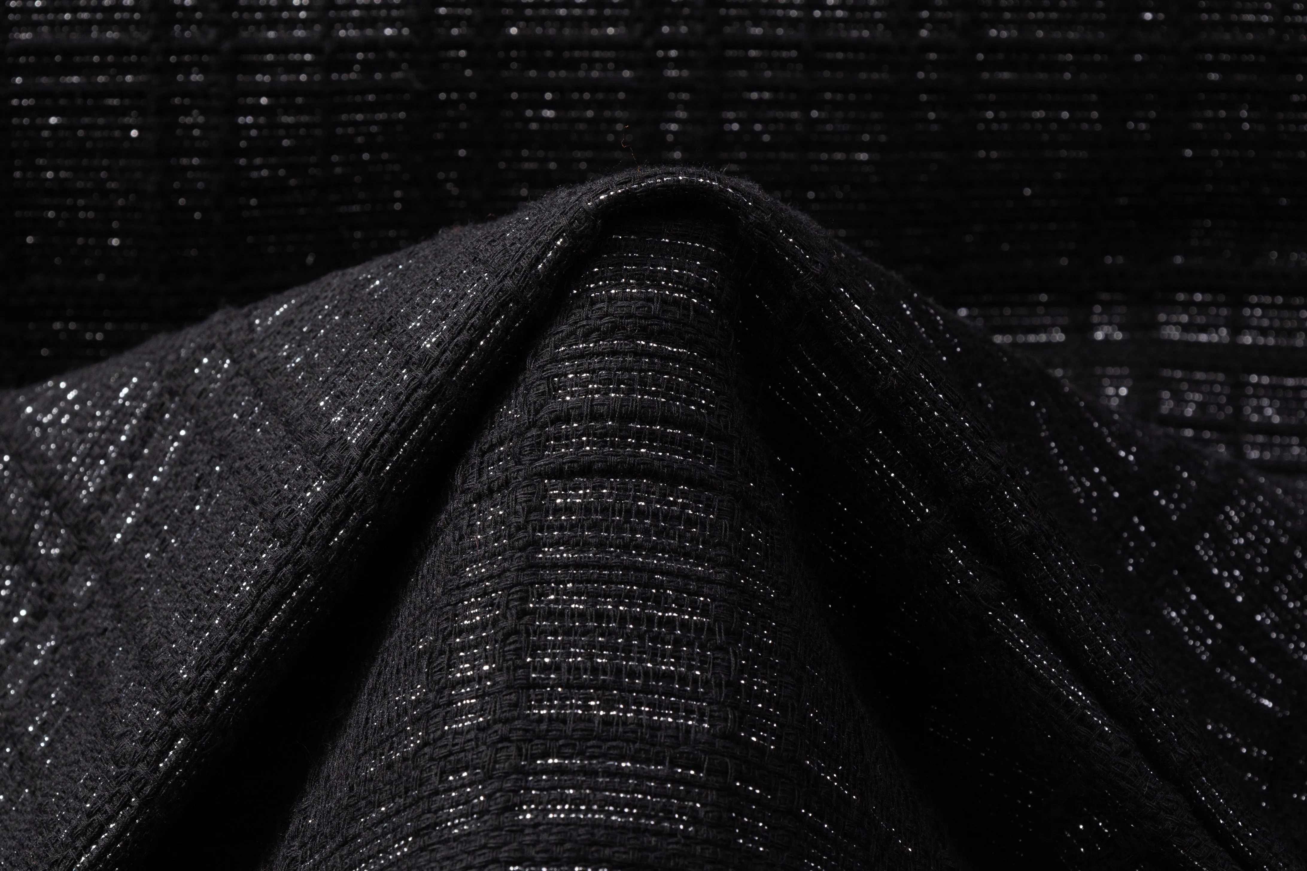 Checked Metallic Italian Wool Blend Tweed Coating - Black / Silver