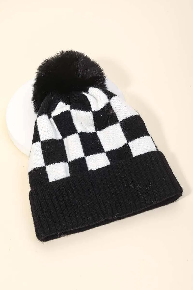 Checkered Pom Beanie