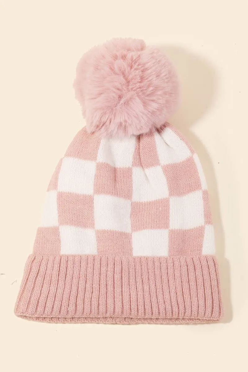 Checkered Pom Beanie