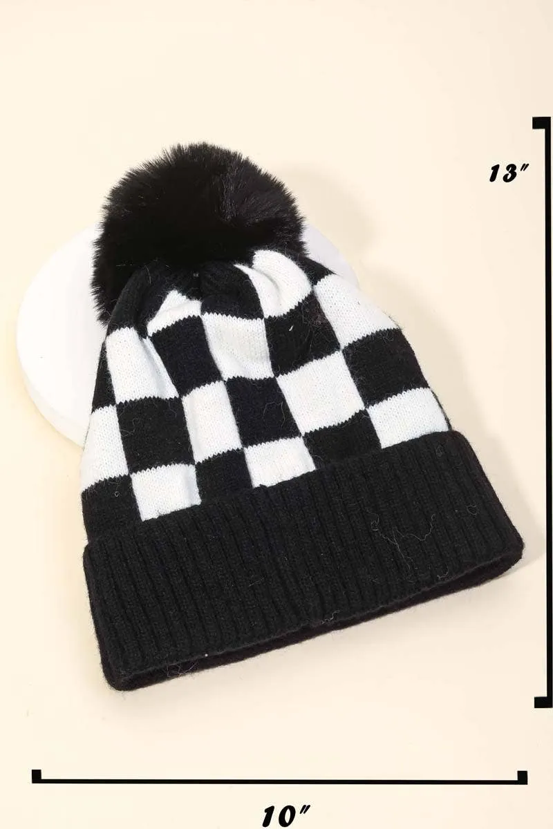 Checkered Pom Beanie