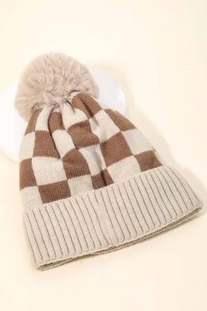 Checkered Pom Beanie