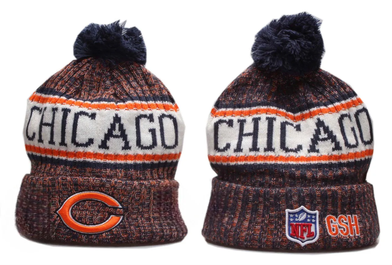 Chicago Men's Cuffed Knit Hat with Pom Orange/Blue - OSFM