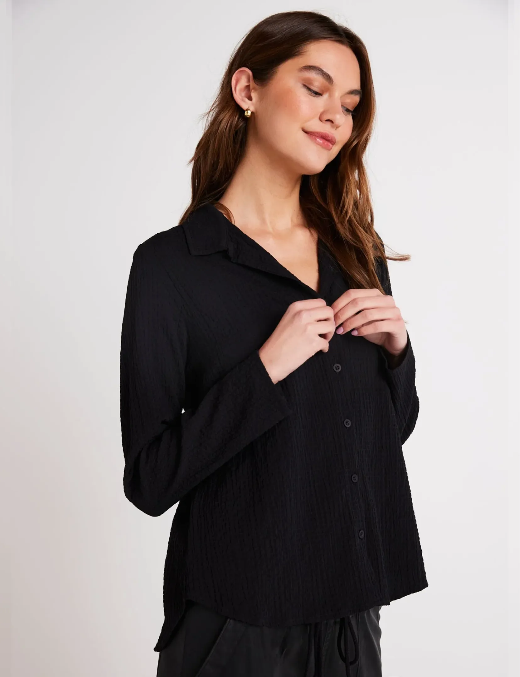 Clean Button Front Shirt, Black