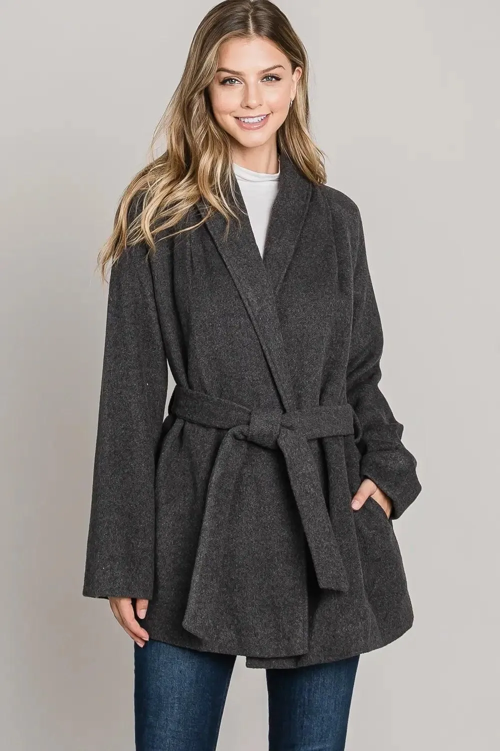 Collared Pocket Wrap Coat