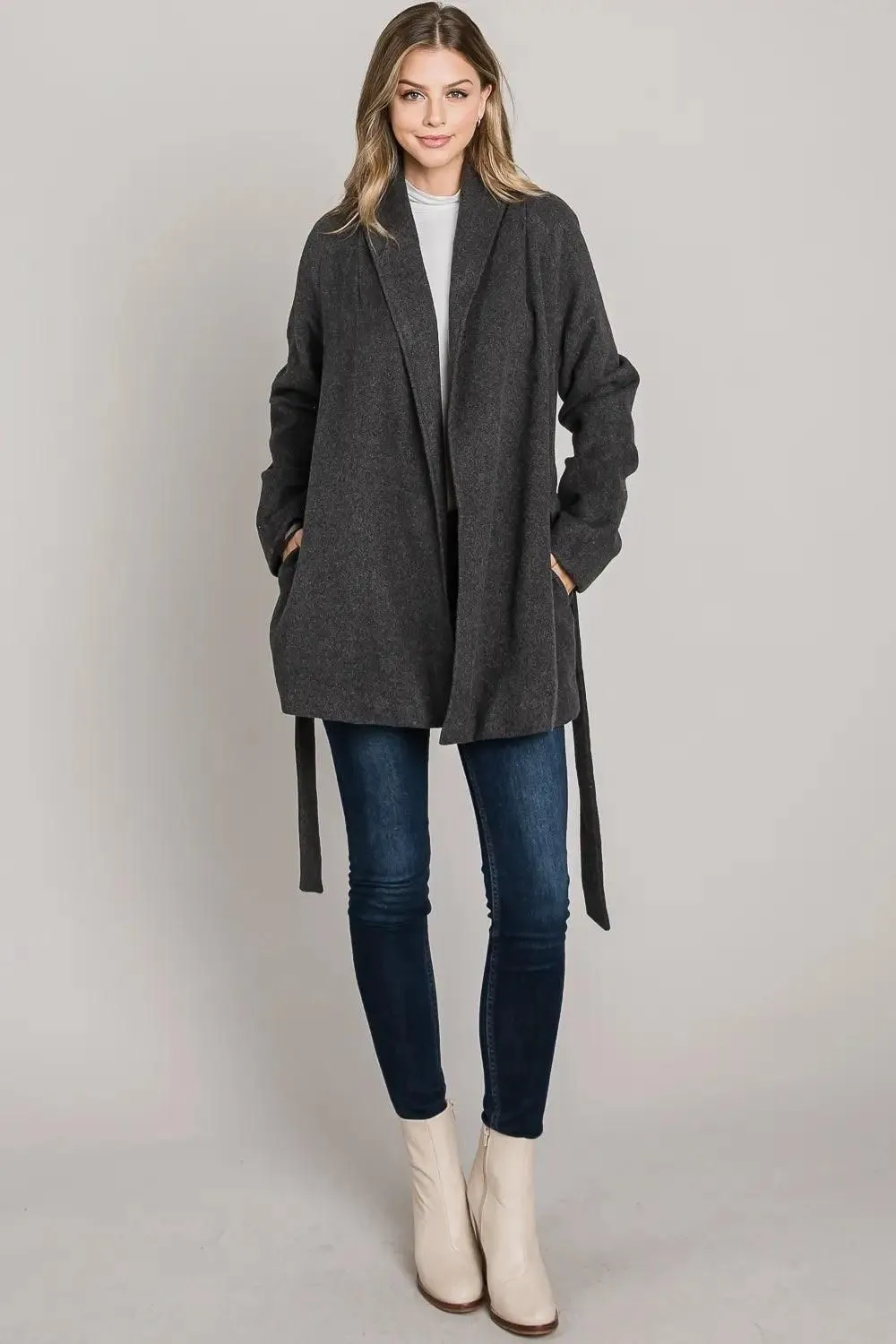 Collared Pocket Wrap Coat