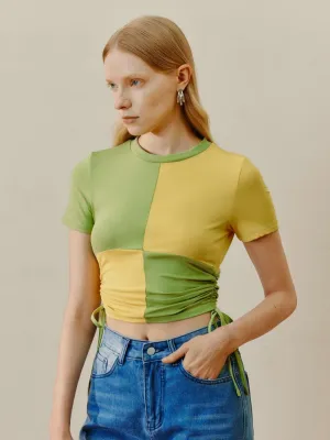 Colorblock Drawstring Ruhed Crop Top