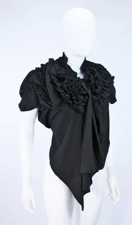 COMME DES GARÇONS Draped Gathered Black Wool Blouse Size S