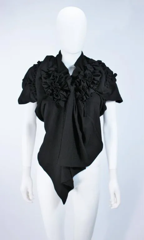 COMME DES GARÇONS Draped Gathered Black Wool Blouse Size S