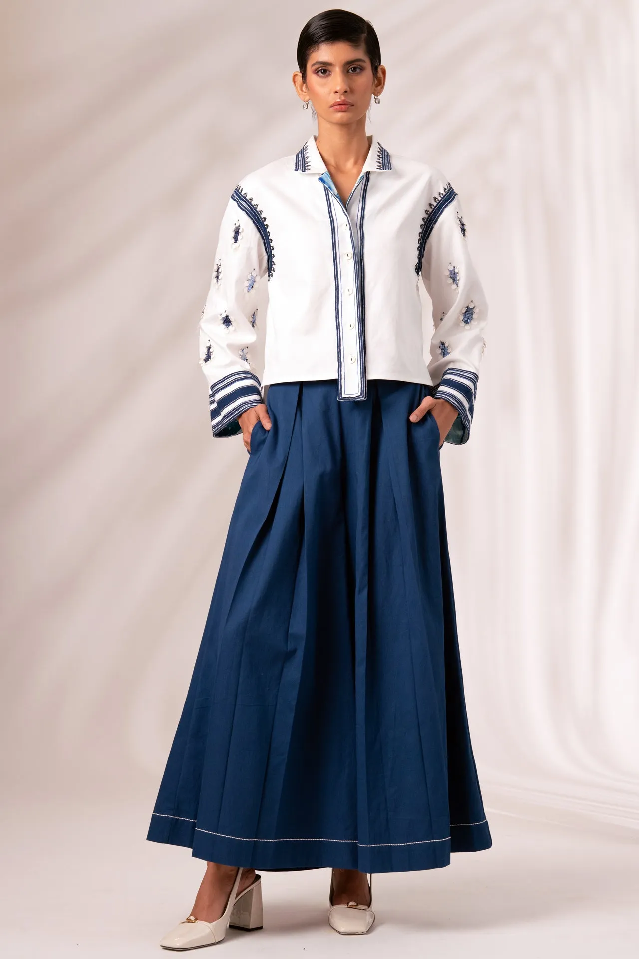 Cosmo Top   Indigo Rico Pleated Culottes