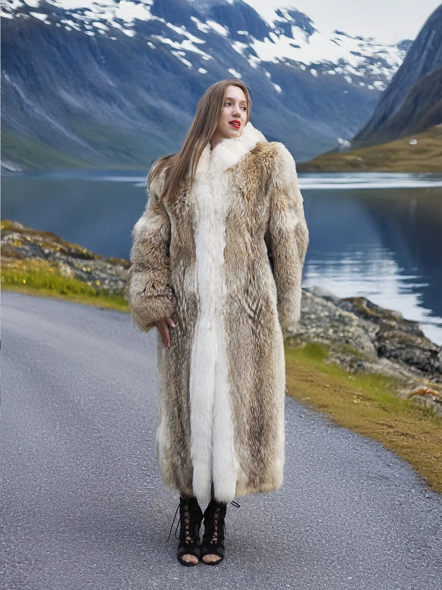 Coyote Fur Coat Coats White Fox Tuxedo Collar M 48' Long