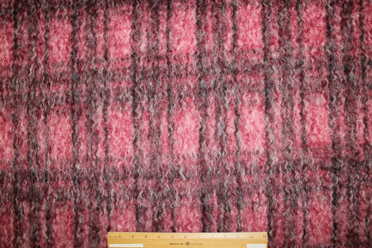 Curlycue Mohair Plaid Coating - Reds/Pinks