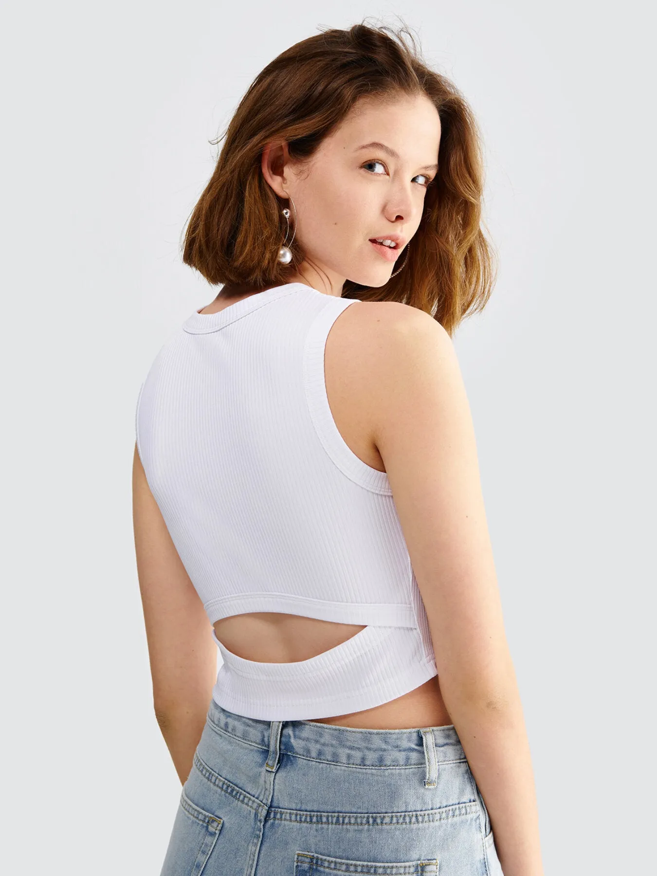 Cut Out Rib Crop Tank Top