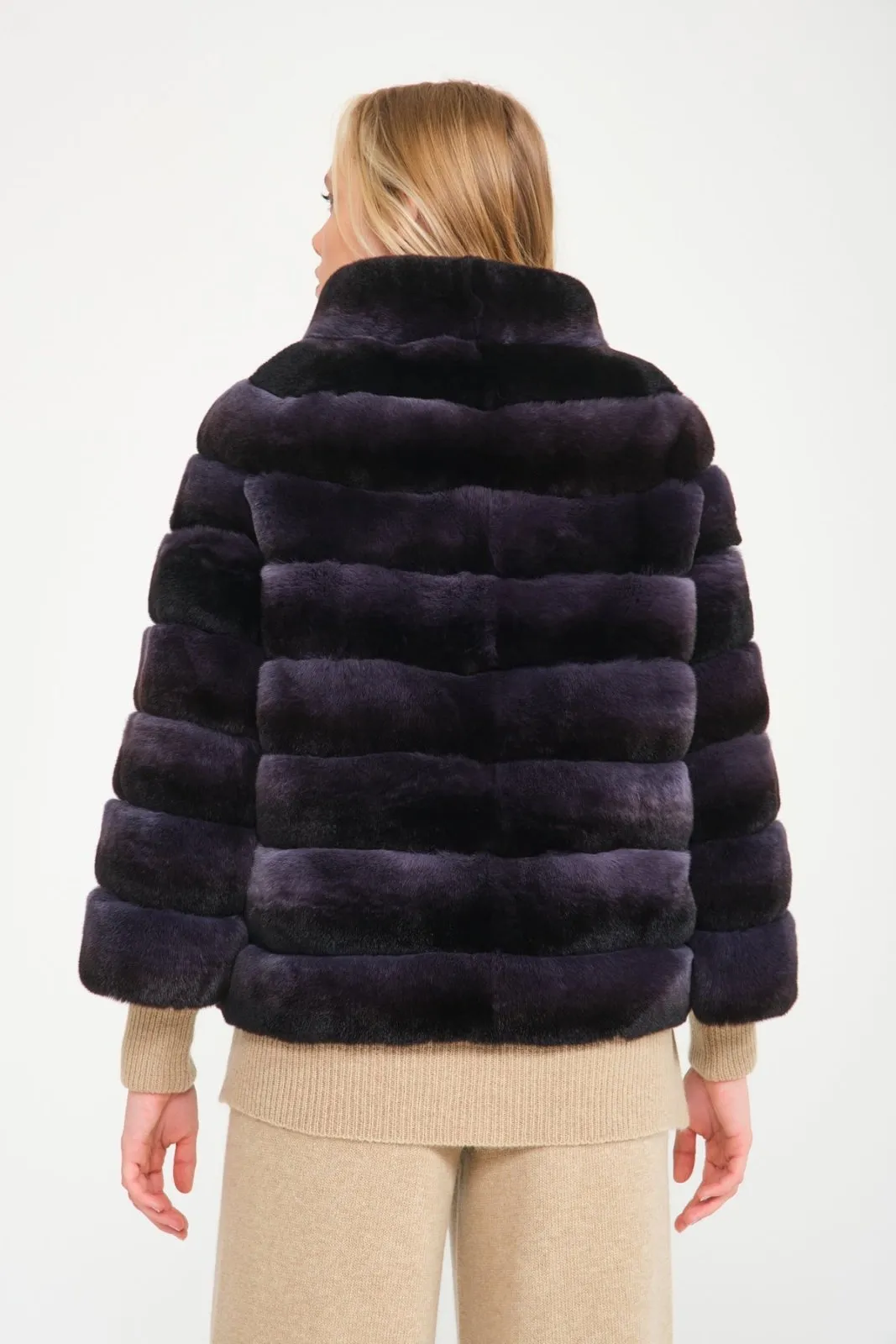 Dark Blue Rex Fur Coat