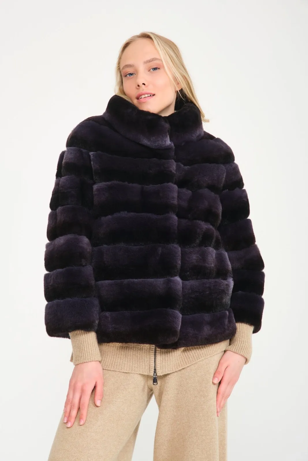 Dark Blue Rex Fur Coat