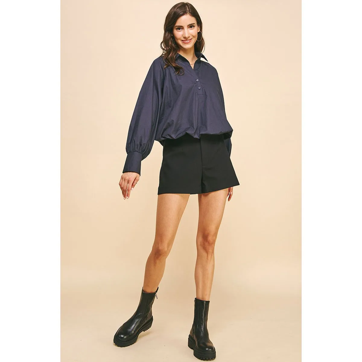 Deborah Loose Fit Long Sleeve Pinch Blouse