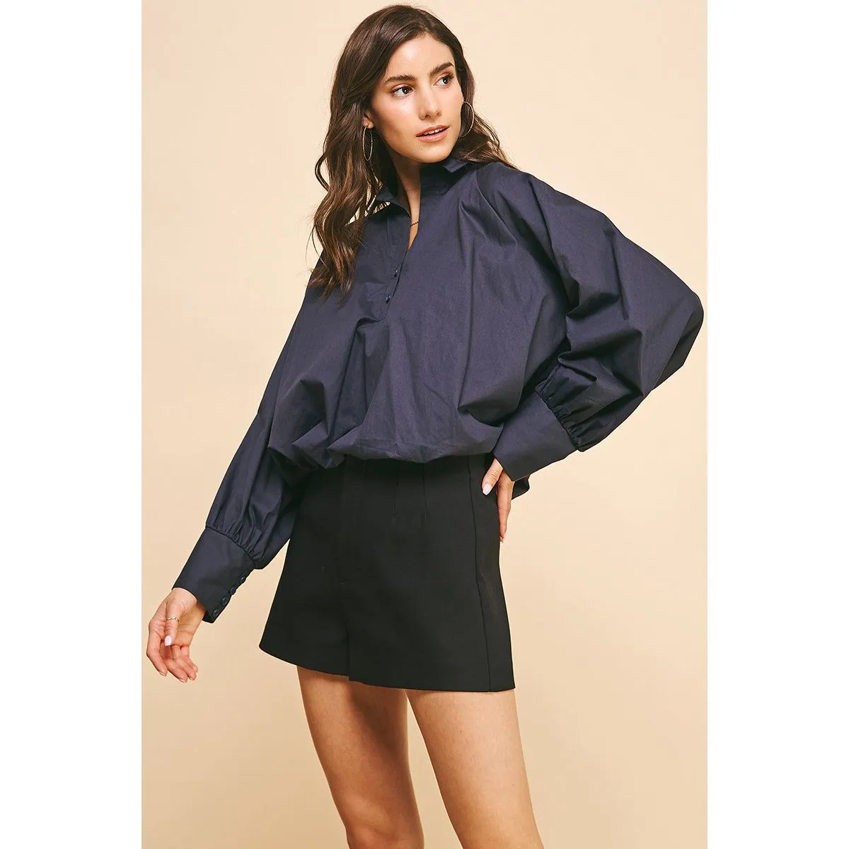 Deborah Loose Fit Long Sleeve Pinch Blouse