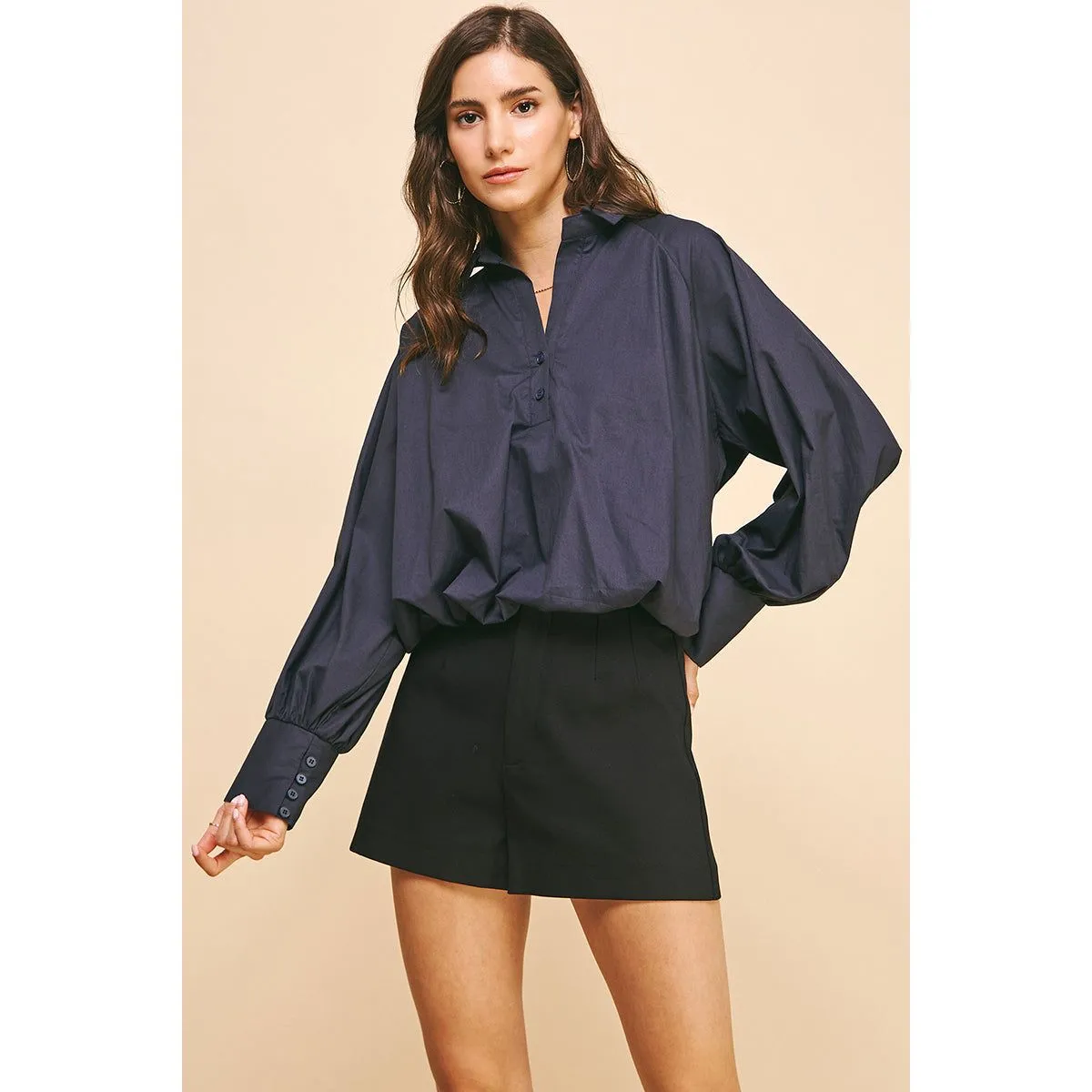 Deborah Loose Fit Long Sleeve Pinch Blouse