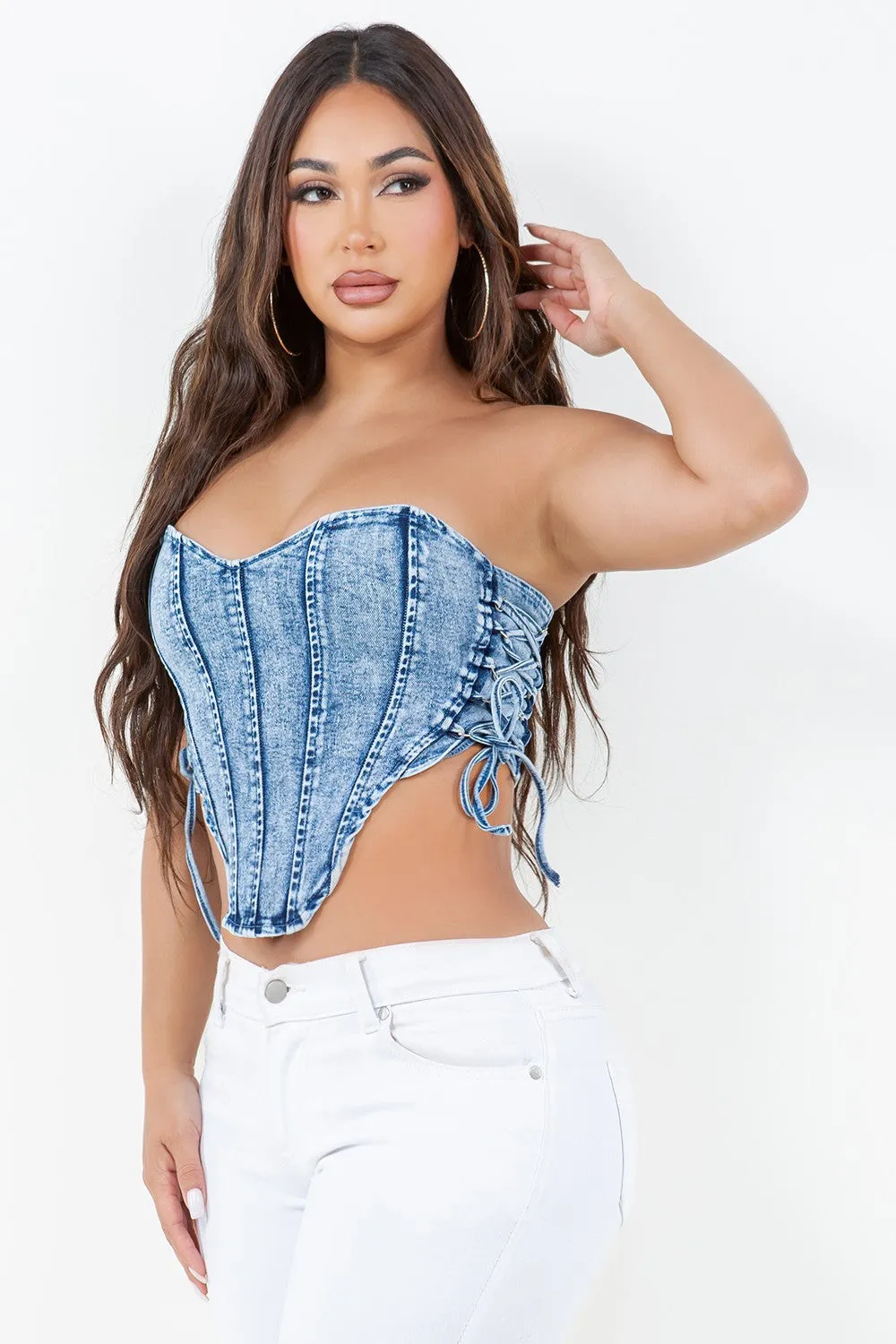 Denim Corset Lace Up Top (C35)