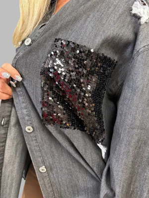 Denim Sequins Pocket Top