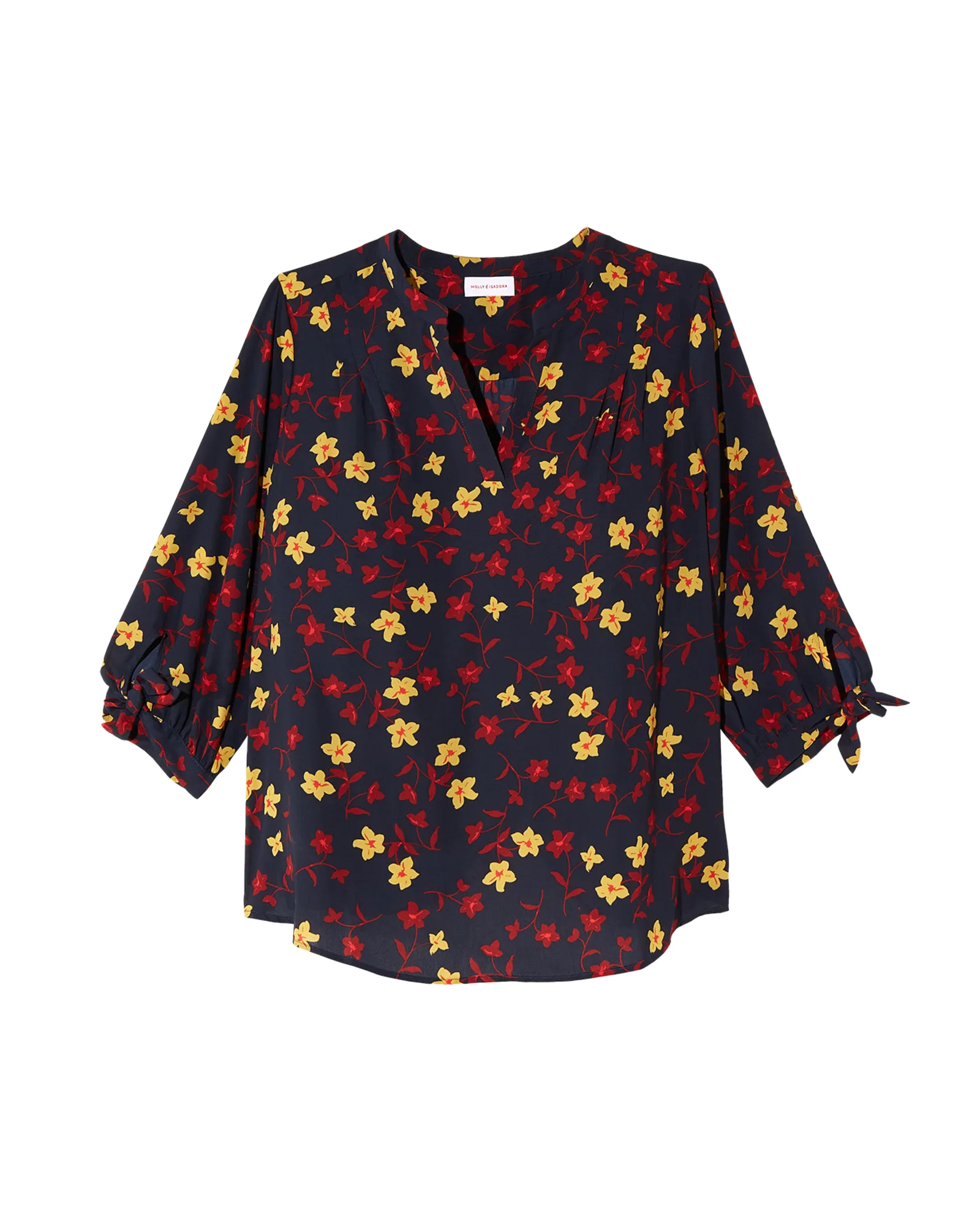 Dixie 3/4 Tie Sleeve Blouse | Navy / Burgundy