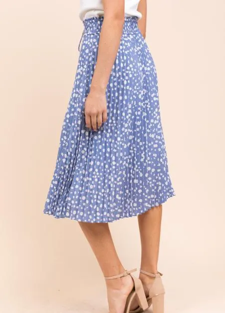 Dot Print Pleated Midi Skirt