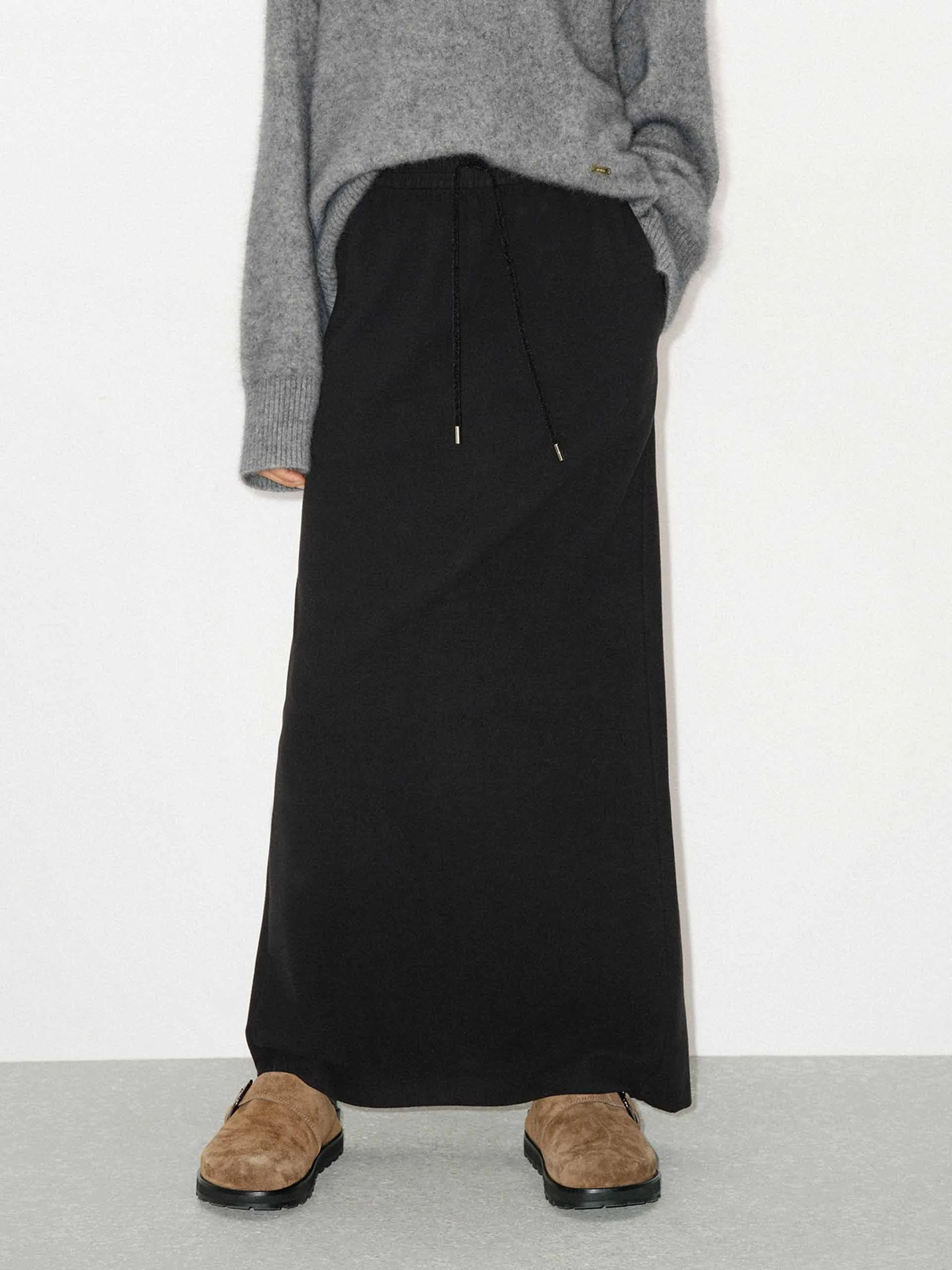 Drawstring Straight Maxi Skirt