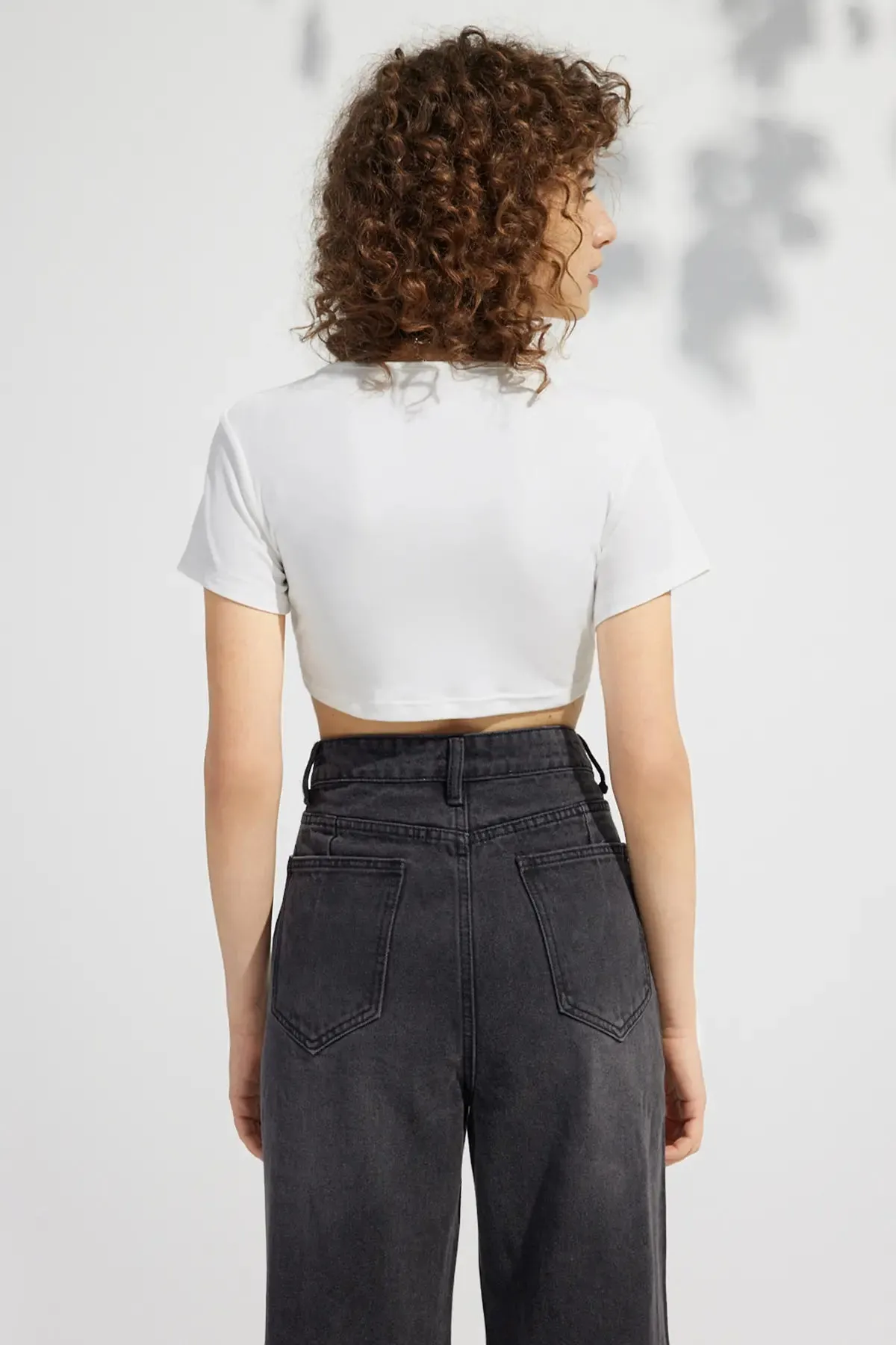 Drawstring Tie Front Rib Crop Tee