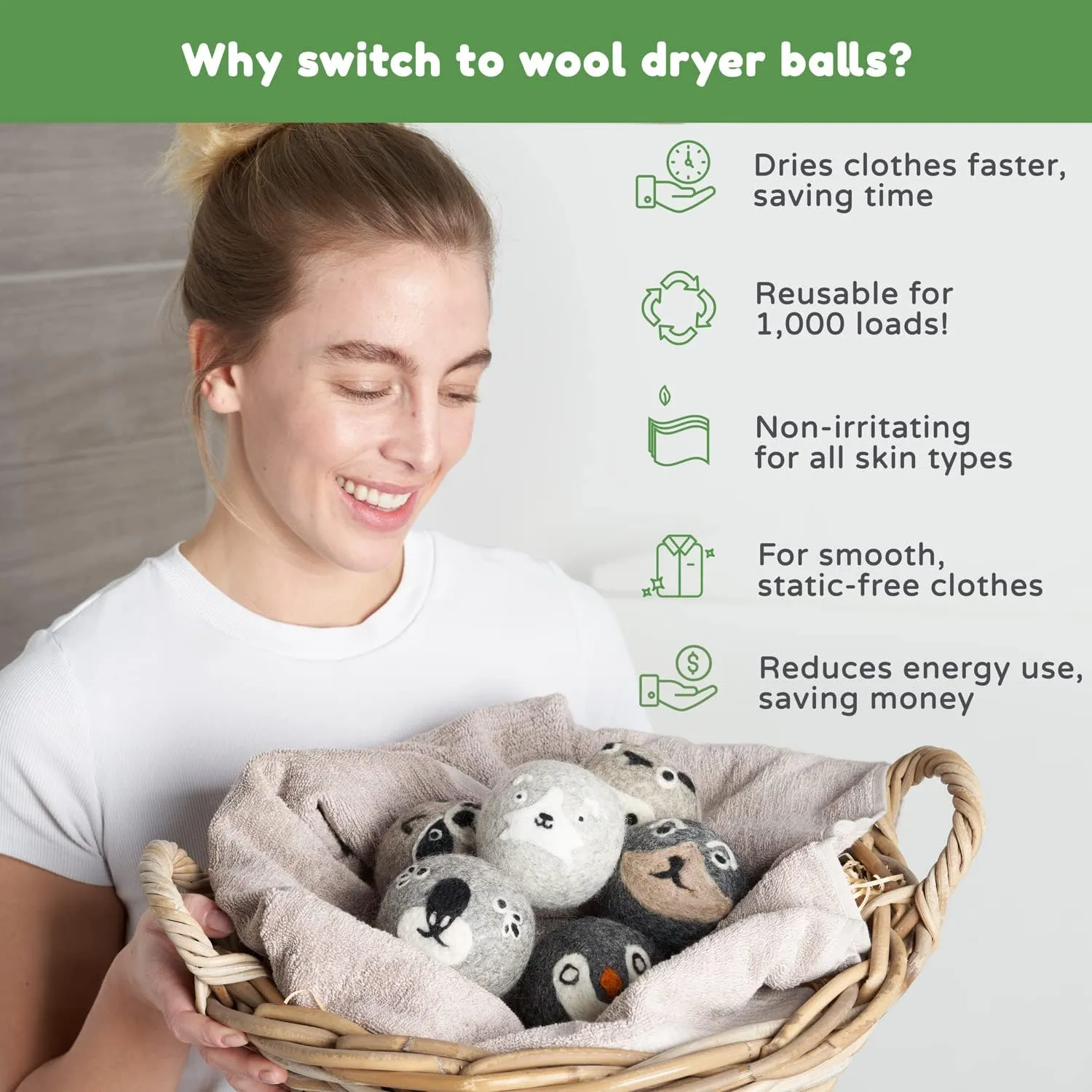 Dryer Balls, 100% Organic Wool Sustainable & Eco-Friendly - Dry 1,000 Loads