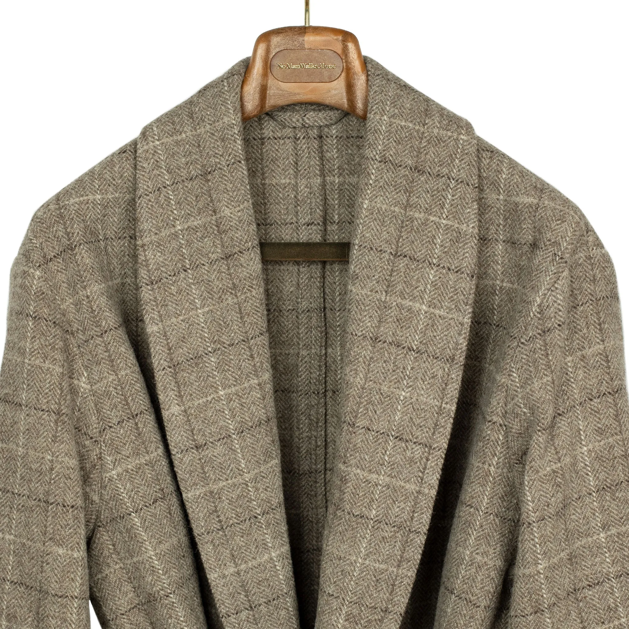 Exclusive cardigan jacket in taupe windowpane undyed wool herringbone