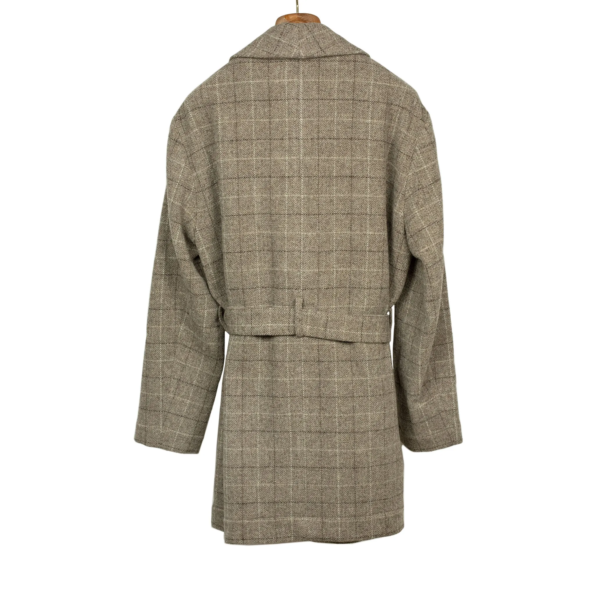 Exclusive cardigan jacket in taupe windowpane undyed wool herringbone