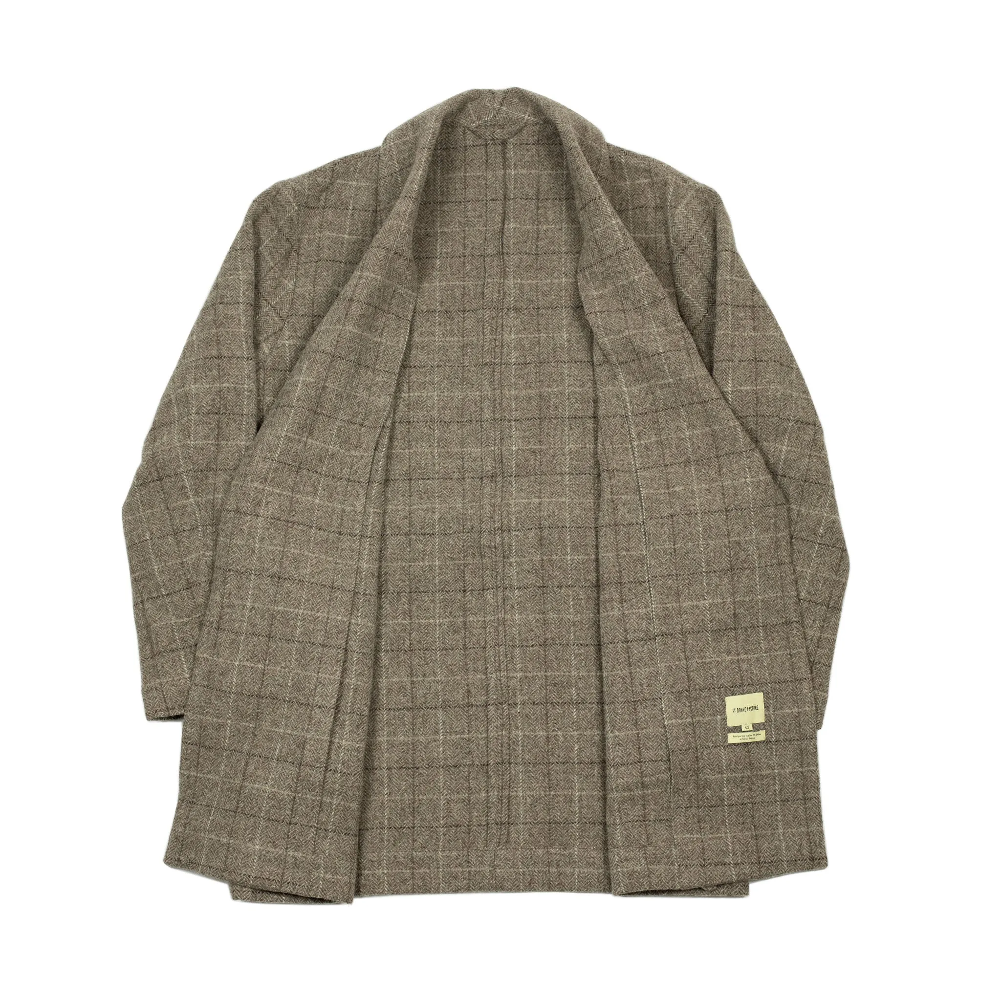 Exclusive cardigan jacket in taupe windowpane undyed wool herringbone