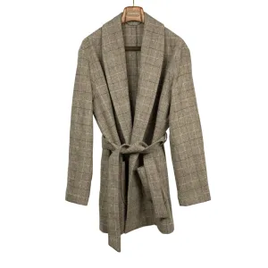 Exclusive cardigan jacket in taupe windowpane undyed wool herringbone