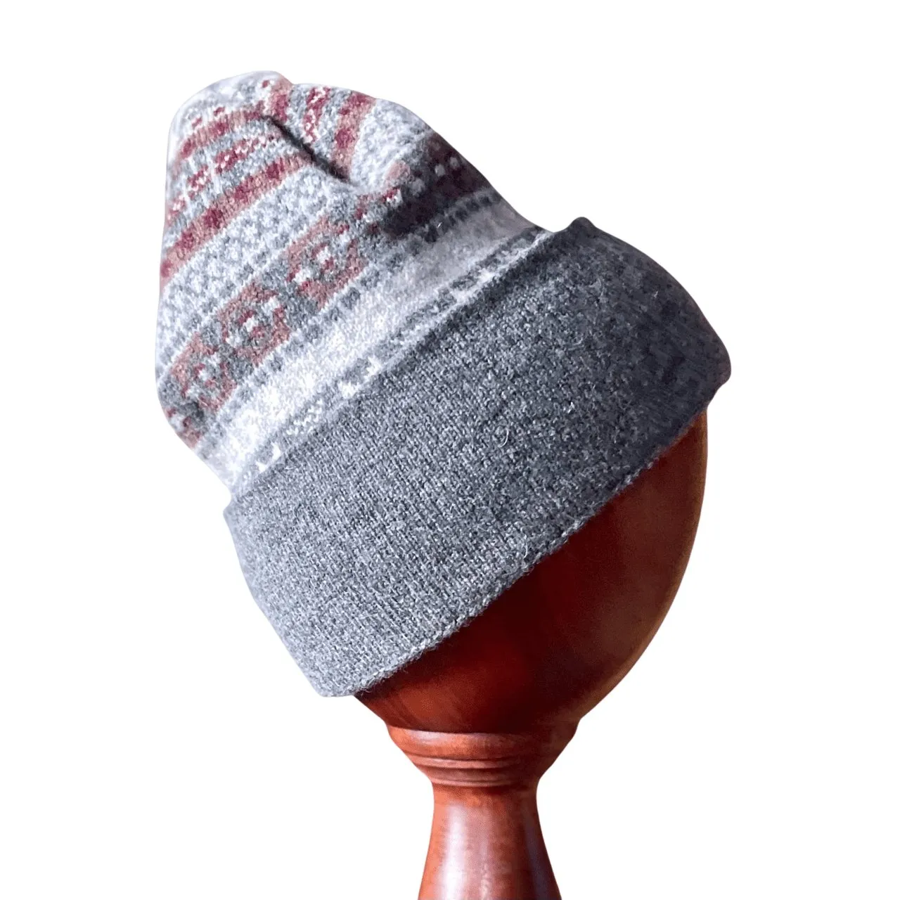 Fair Isle Knit Lambswool Hat - Silver Grey