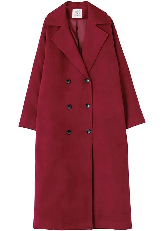 Fashion burgundy wool coat Loose fitting Notched double breast Coats outwear