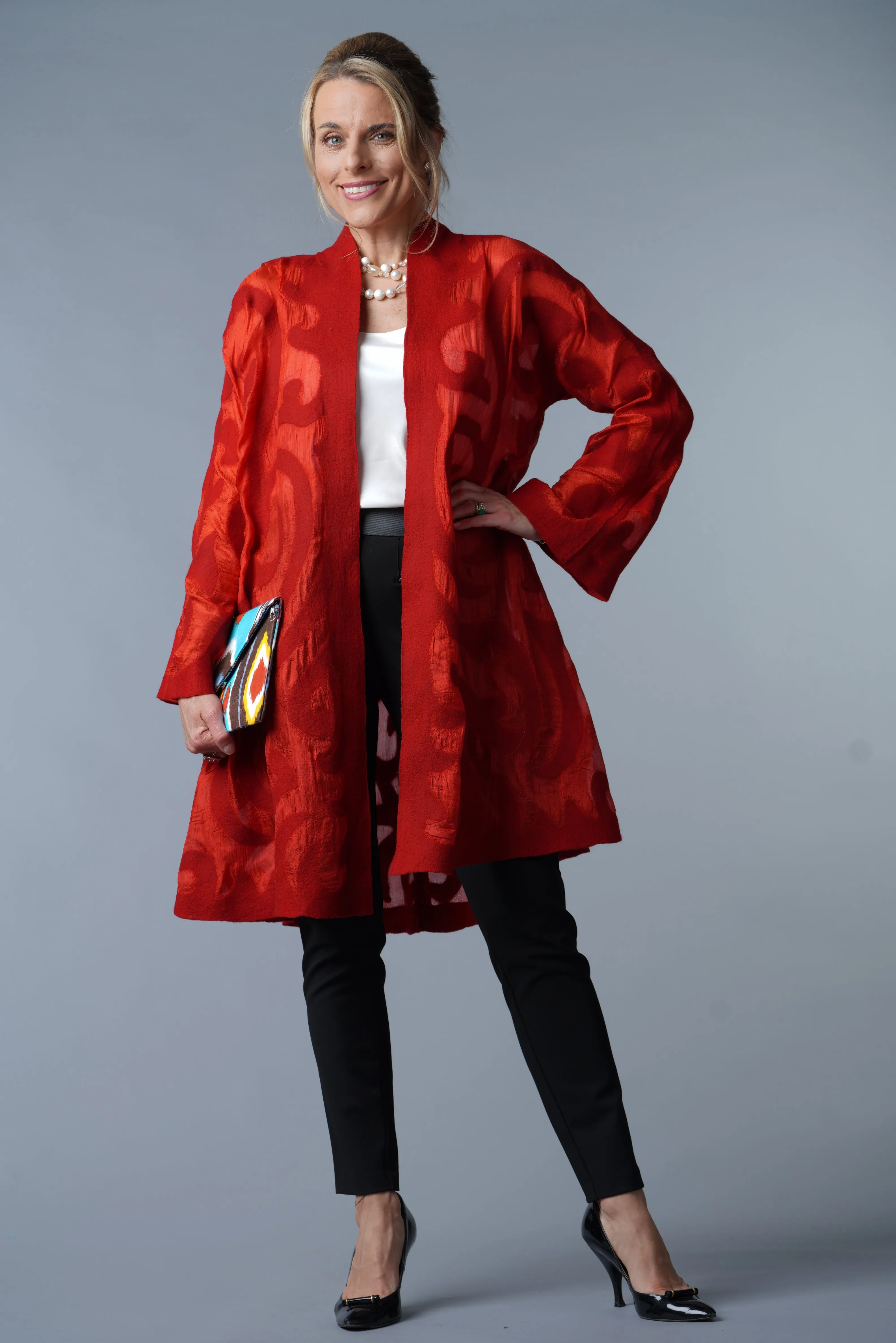 Felted Wool Coat from Kyrgyzstan - Long -Red