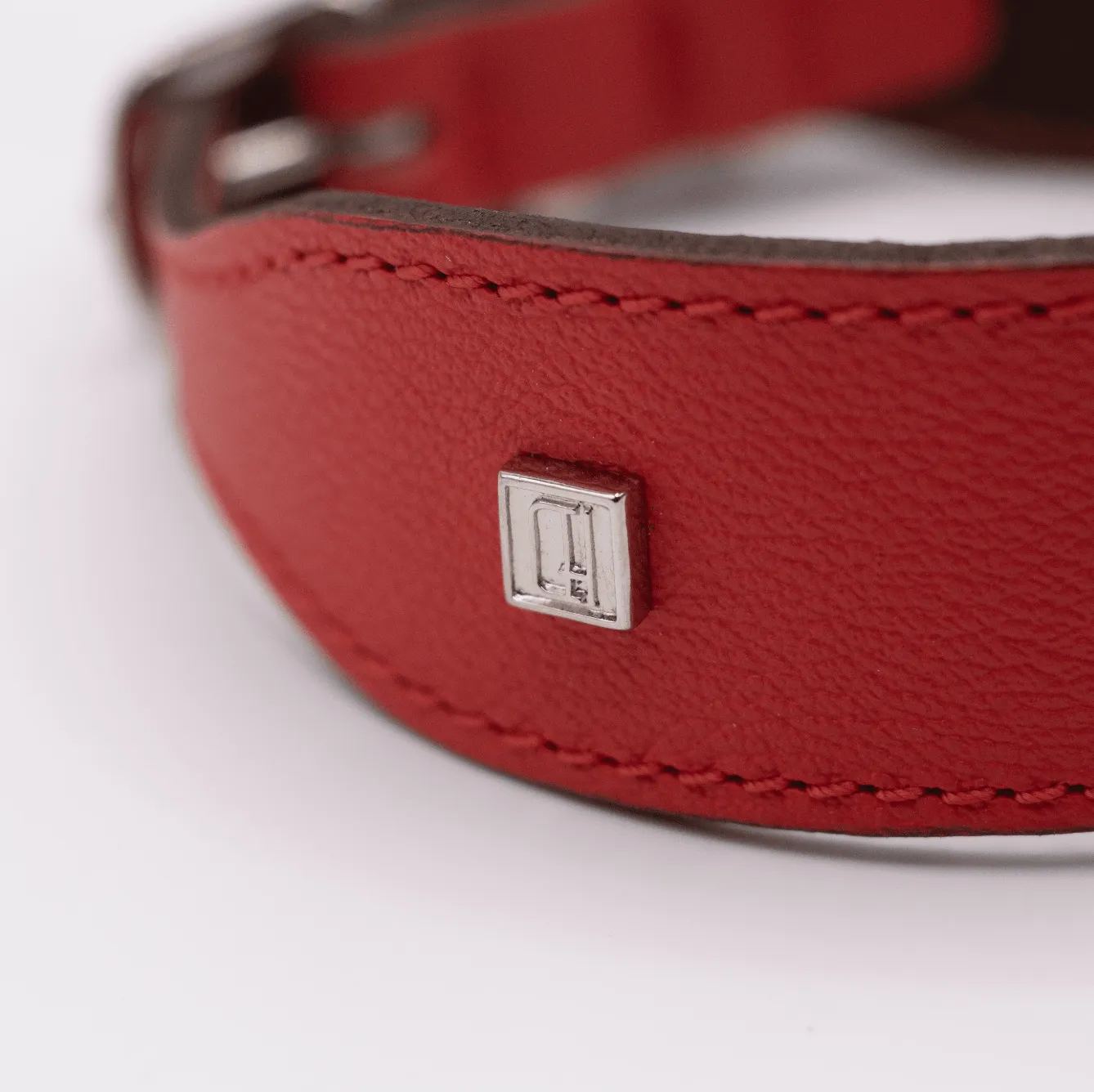 Flat and Wider Soft Leather Dog Collar Red