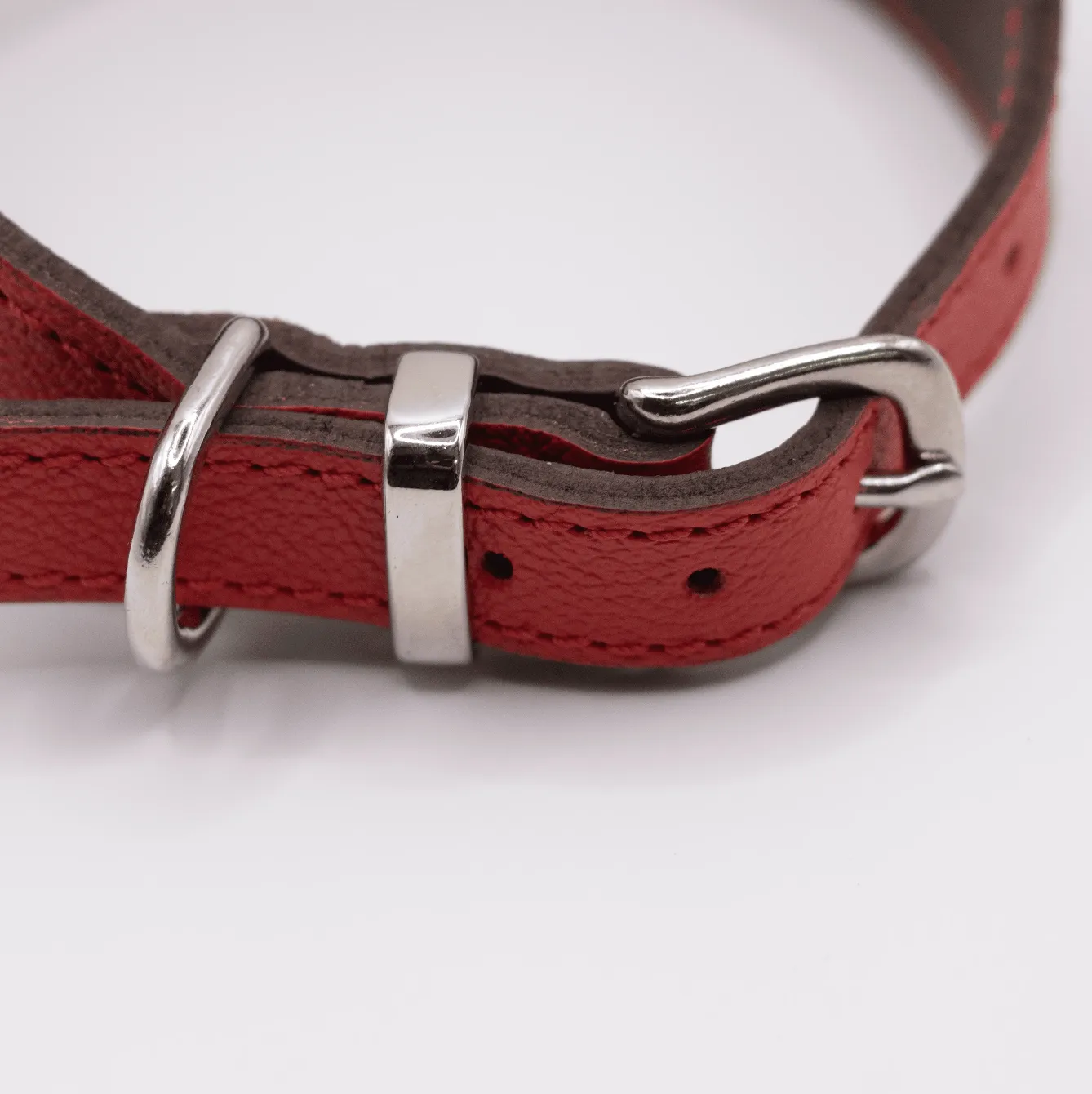 Flat and Wider Soft Leather Dog Collar Red