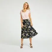 Floral Pleated Midi Skirt