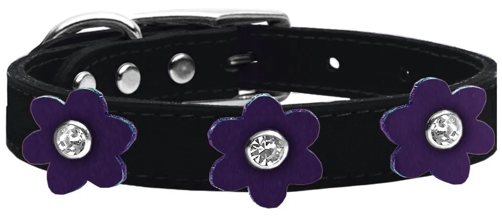 Flower Leather Collar Black With Purple Flowers Size 10