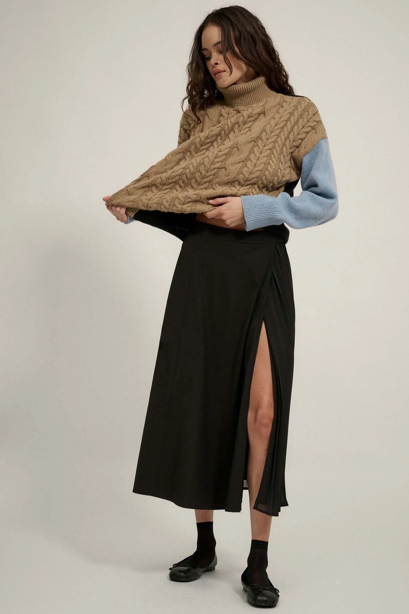 Forgive and Forget Half-Pleated Wrap Midi Skirt